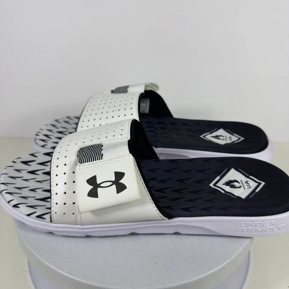 Under Armour‎ Mens Slides Perforated Comfort Sport White Black Fit Size 9